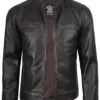 Dodge Men's Rub-Off Dark Brown Cafe Racer Leather Jacket Dodge Men's Rub-Off Dark Brown Cafe Racer Leather Jacket product image