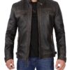 Men's Tall Quilted Distressed Brown Biker Style Leather Jacket product image