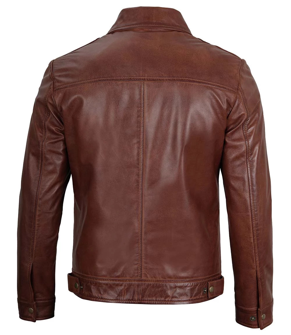 Tall Men Harrington Brown Leather Jacket Tall Men Harrington Brown Leather Jacket product image