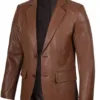 Men's Two Button Cognac Brown Leather Blazer product image