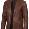 Mens Two Button Cognac Wax Leather Blazer product image
