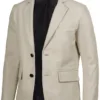 Mens Two Buttons Off White Leather Blazer product image