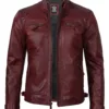 Tall Men's Real Leather Burgundy Biker Style Jacket product image