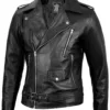 Men's Black Asymmetrical Belted Leather Biker Style Jacket product image