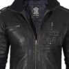 Mens Black Waxed Cafe Racer Leather Jacket product image