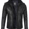 Mens Black Waxed Cafe Racer Leather Jacket product image