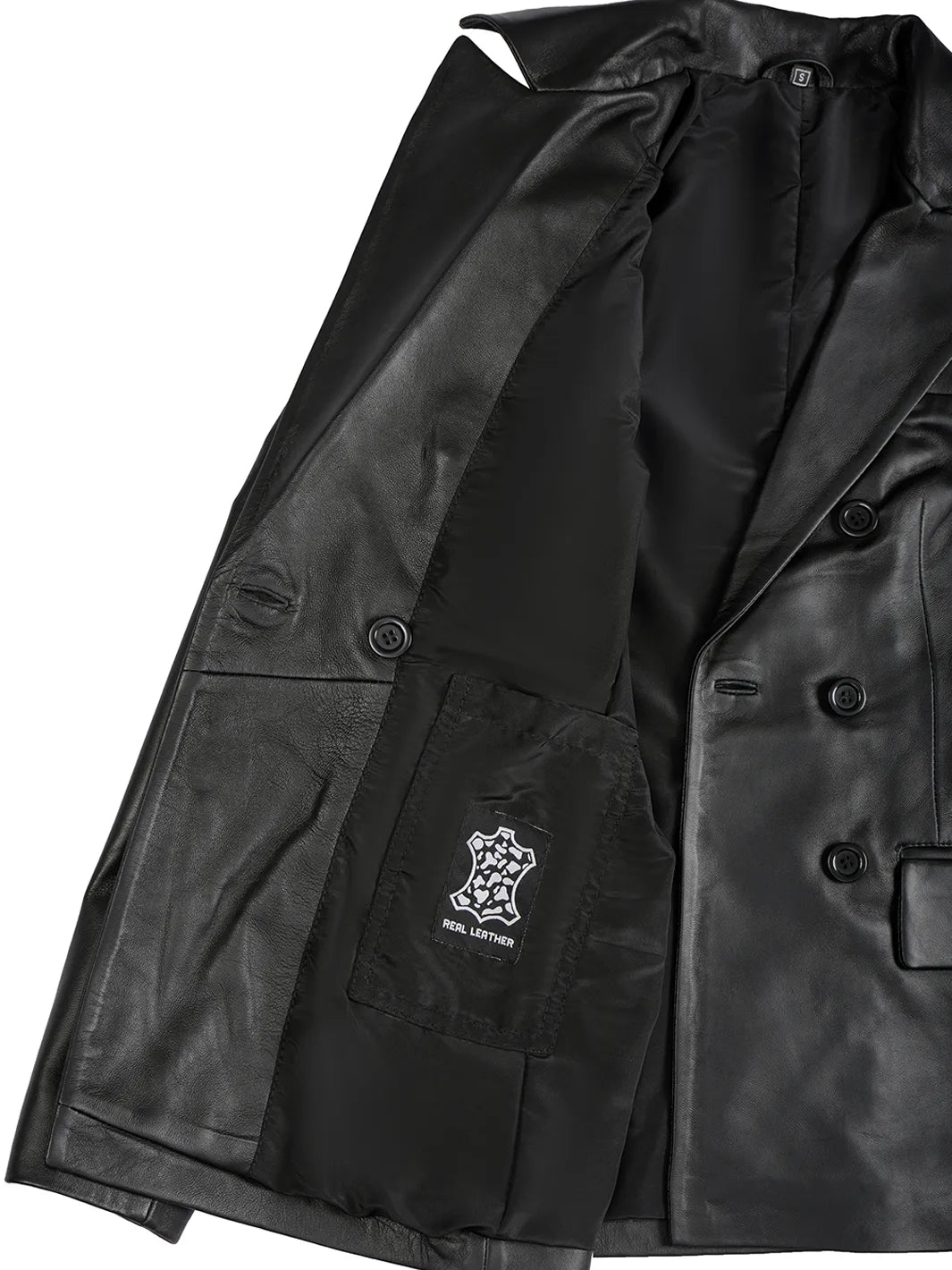 Women's Black Double Breasted Leather Blazer Women's Black Double Breasted Leather Blazer product image