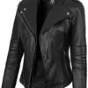 Monica Women's Black Asymmetrical Leather Jacket product image