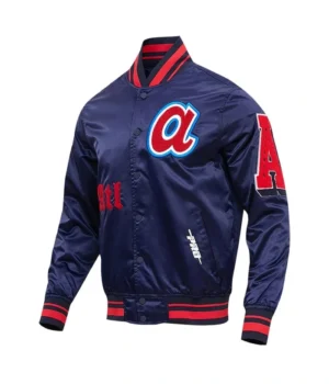 Old English Atlanta Braves Navy Satin Jacket product image