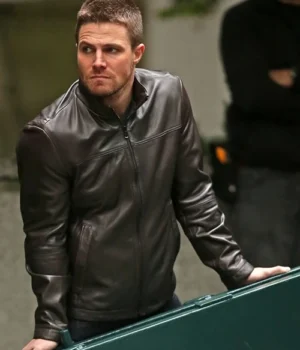 Oliver Queen Arrow Black Leather Jacket product image