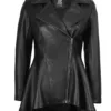 Clarissa Womens Black Asymmetrical Peplum Leather Jacket product image