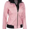 Women's Pink Leather Jacket with Removable Hood product image