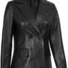 Women's Black Double Breasted Leather Blazer Women's Black Double Breasted Leather Blazer product image