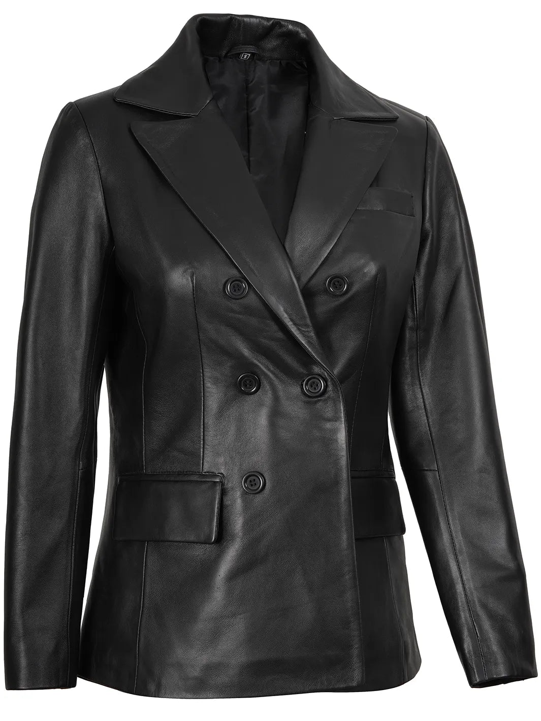 Women's Black Double Breasted Leather Blazer Women's Black Double Breasted Leather Blazer product image