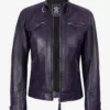 Johnson Women's Purple Quilted Cafe Racer Leather Jacket product image