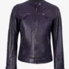 Johnson Women's Purple Quilted Cafe Racer Leather Jacket product image