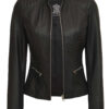 Women's Tall Black Cafe Racer Leather Jacket product image