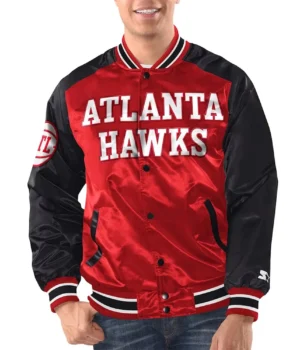 Red/Black Atlanta Hawks Renegade Varsity Satin Jacket product image
