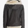 Womens Dark Brown Hooded Shearling Leather Jacket Womens Dark Brown Hooded Shearling Leather Jacket product image
