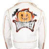 Halloween Pumpkin Asymmetrical White Leather Jacket product image