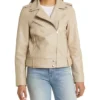 Stylish Women’s Beige Moto Leather Jacket product image