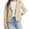 Stylish Women’s Beige Moto Leather Jacket product image