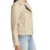 Stylish Women’s Beige Moto Leather Jacket product image