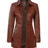 Tall Kandis Women's Cognac Brown Leather Car Coat product image