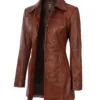 Tall Kandis Women's Cognac Brown Leather Car Coat product image