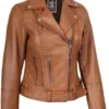 Elisa Womens Tan Biker Style Leather Jacket Elisa Womens Tan Biker Style Leather Jacket product image