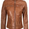 Austin Womens Tan Brown Biker Leather Jacket Austin Womens Tan Brown Biker Leather Jacket product image