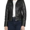 Tavares Womens Black Cafe Racer Leather Jacket product image
