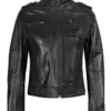 Tavares Womens Black Cafe Racer Leather Jacket product image