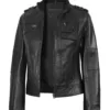 Tavares Womens Black Cafe Racer Leather Jacket product image