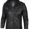 Mens Black Waxed Cafe Racer Leather Jacket product image