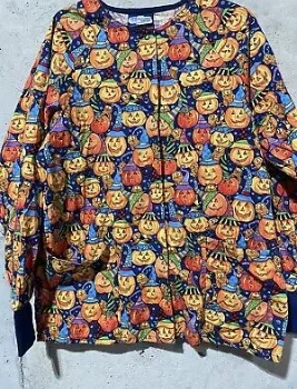 Too Many Pumpkins Print Halloween Scrub Jacket product image