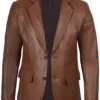 Men's Two Button Cognac Brown Leather Blazer product image