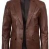 Mens Two Button Cognac Wax Leather Blazer Mens Two Button Cognac Wax Leather Blazer product image