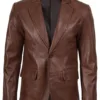 Mens Two Button Cognac Wax Leather Blazer Mens Two Button Cognac Wax Leather Blazer product image