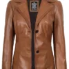Women's Two Button Tan Brown Leather Blazer Jacket product image
