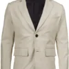 Mens Two Buttons Off White Leather Blazer Mens Two Buttons Off White Leather Blazer product image