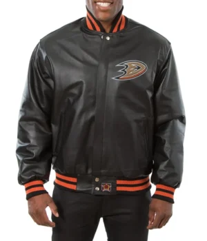 Varsity Anaheim Ducks Black Leather Jacket product image
