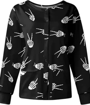Victory Skelton Hands Halloween Scrub Jacket product image