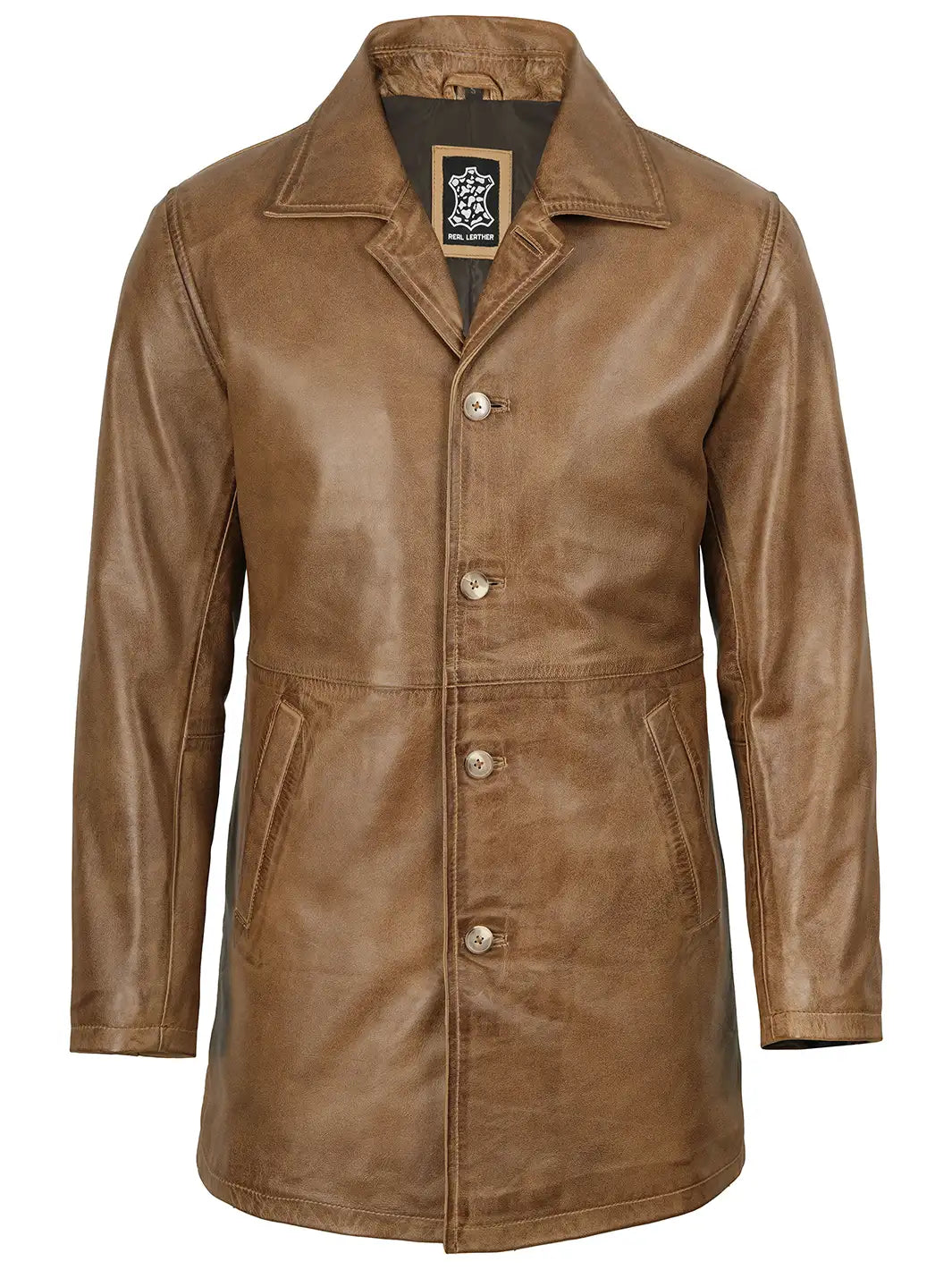 Winchester Men's Camel Brown 3/4 Length Leather Car Coat product image