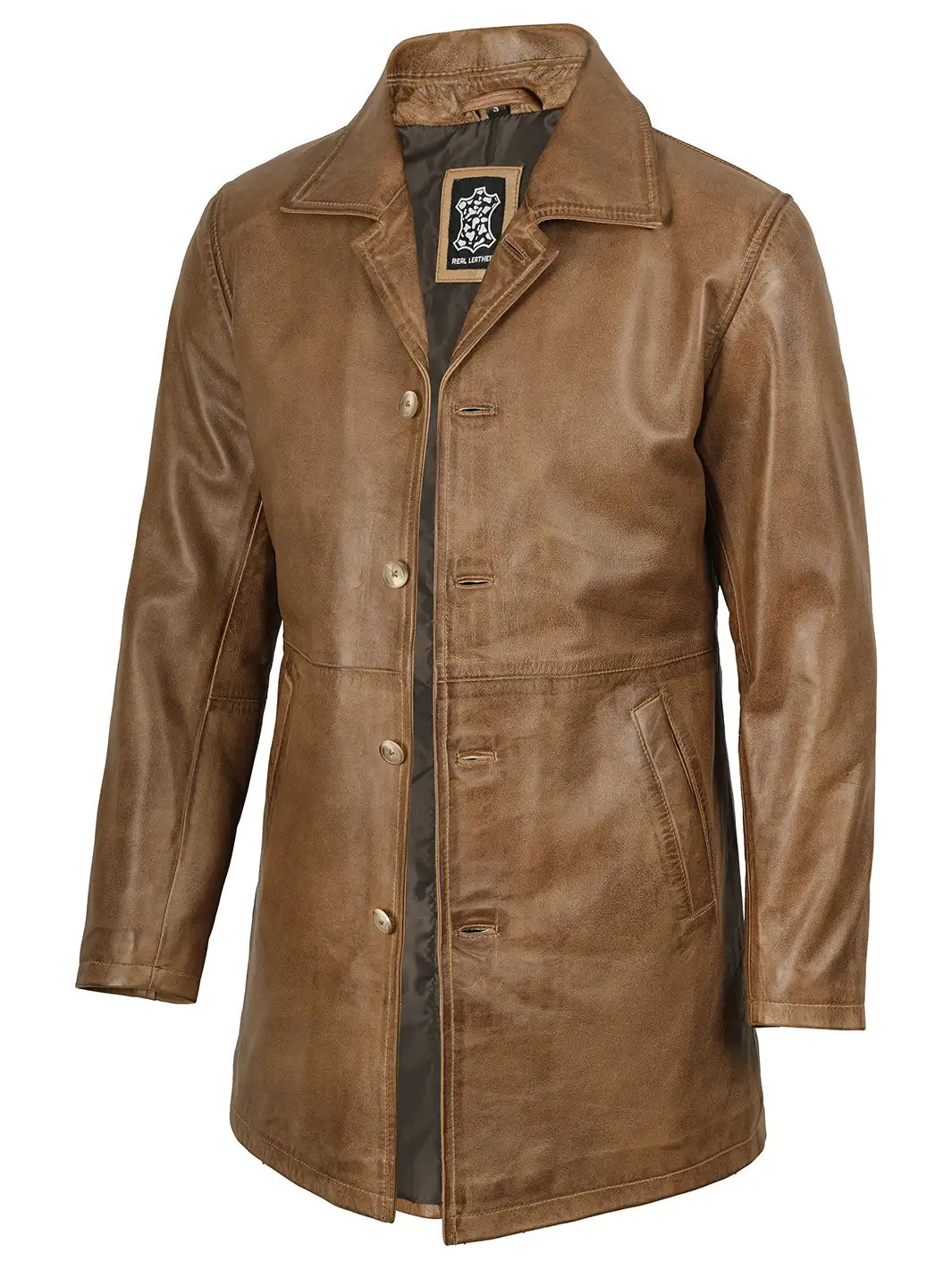Winchester Men's Camel Brown 3/4 Length Leather Car Coat product image