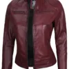 Dodge Womens Burgundy Leather Jacket Cafe Racer product image