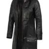 Women’s Black 3/4 Length Leather Coat With Hood product image