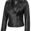 Women's Black Asymmetrical Real Leather Biker Style Jacket product image