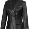Women's Black Double Breasted Leather Blazer product image