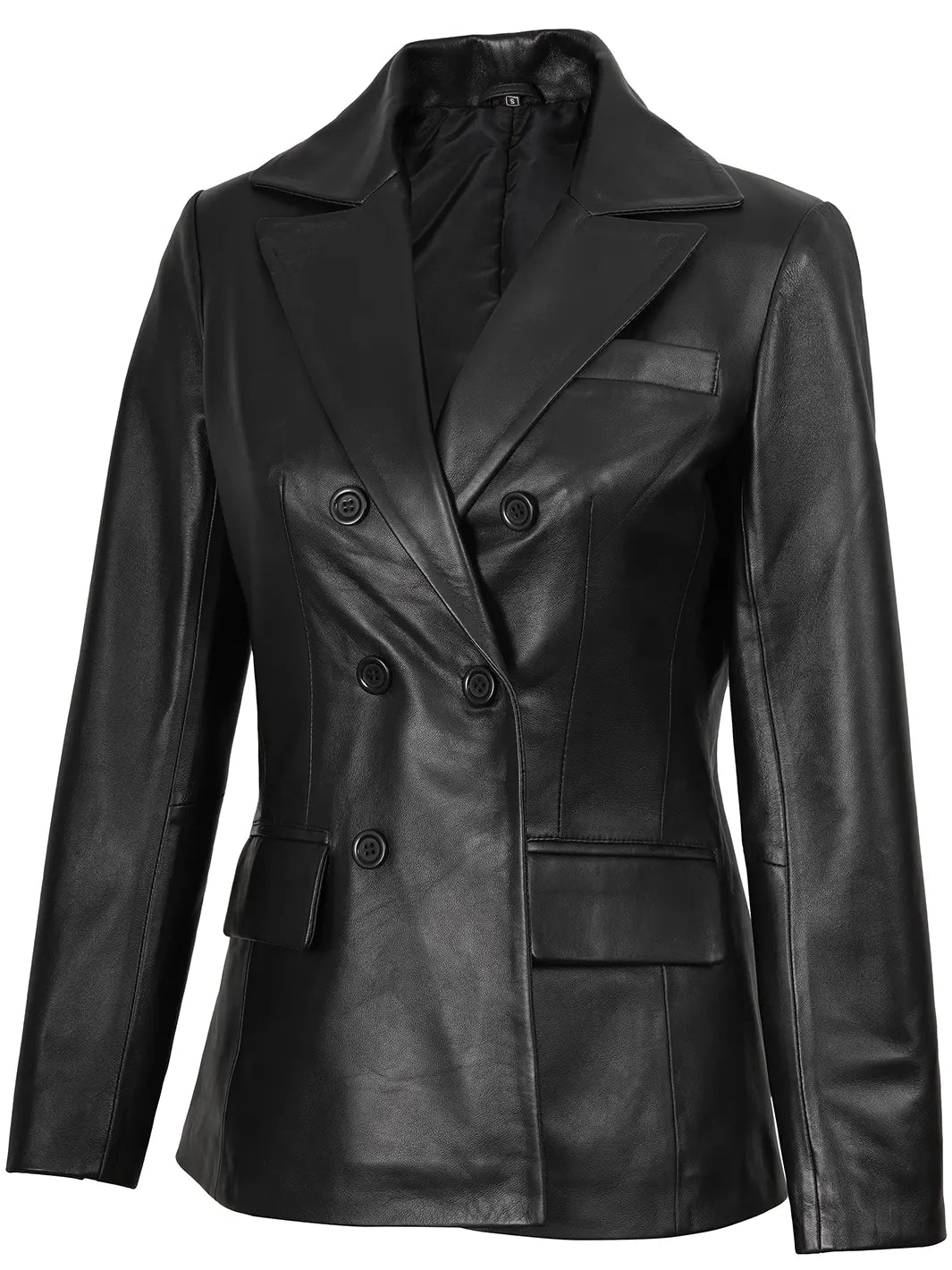 Women's Black Double Breasted Leather Blazer Women's Black Double Breasted Leather Blazer product image